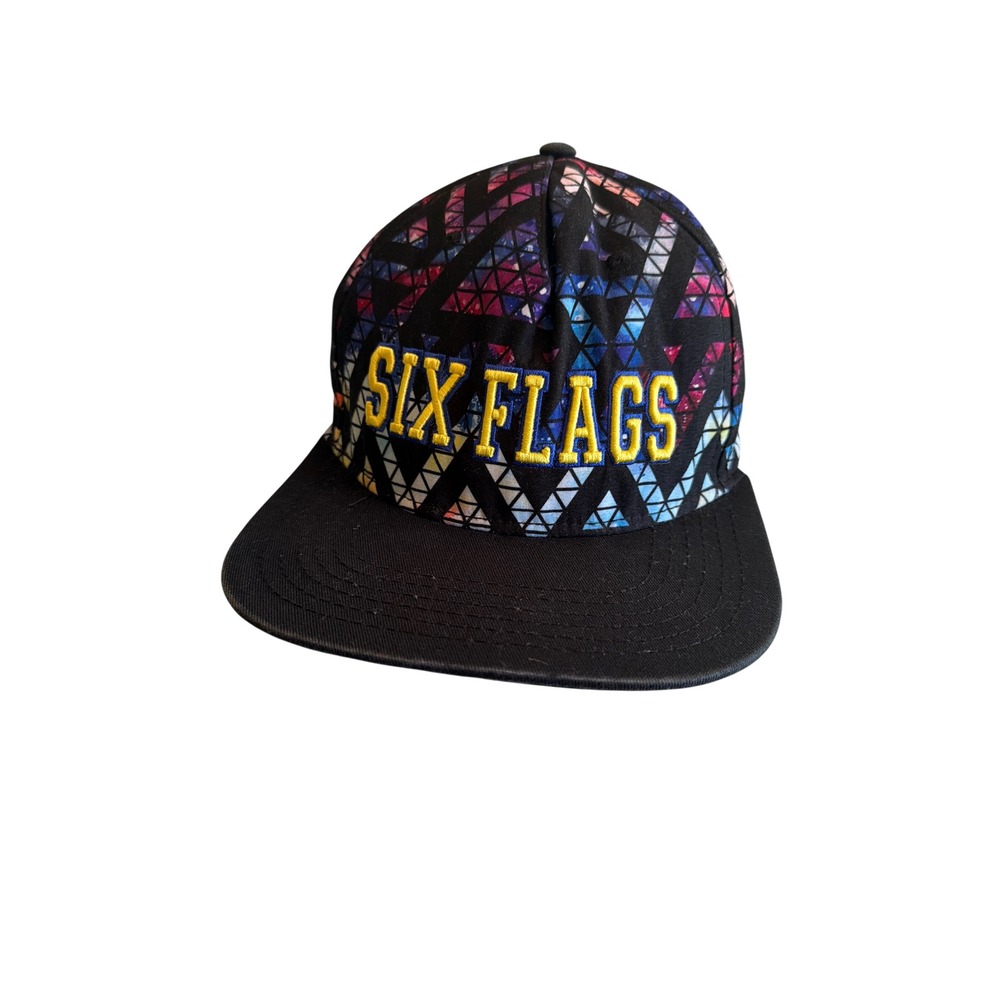 Six Flags Hat Multicolor Galaxy Geometric Snapback Flat Bill Adjustable Cap